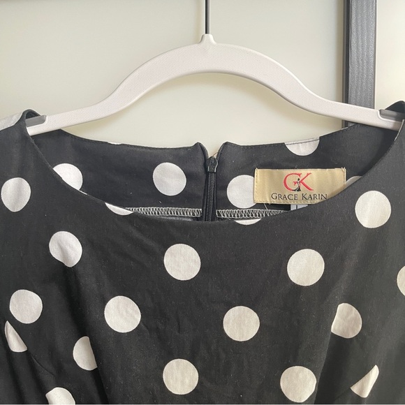🖤🤍 Grace Karin Retro Boatneck Black/White Polkadot Swing Dress | Size L 🖤🤍 - Picture 5 of 10